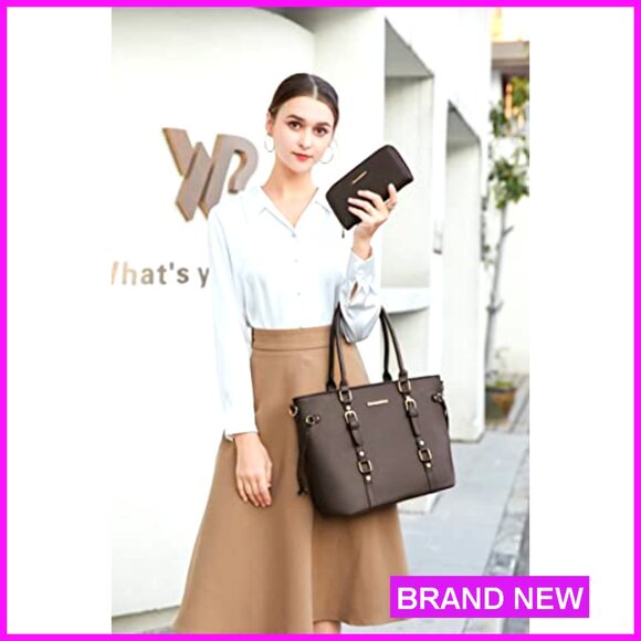 PU Leather Tote Bag Set Elegant Classic Shoulder Satchel Handbag Wallet - Picture 3 of 8